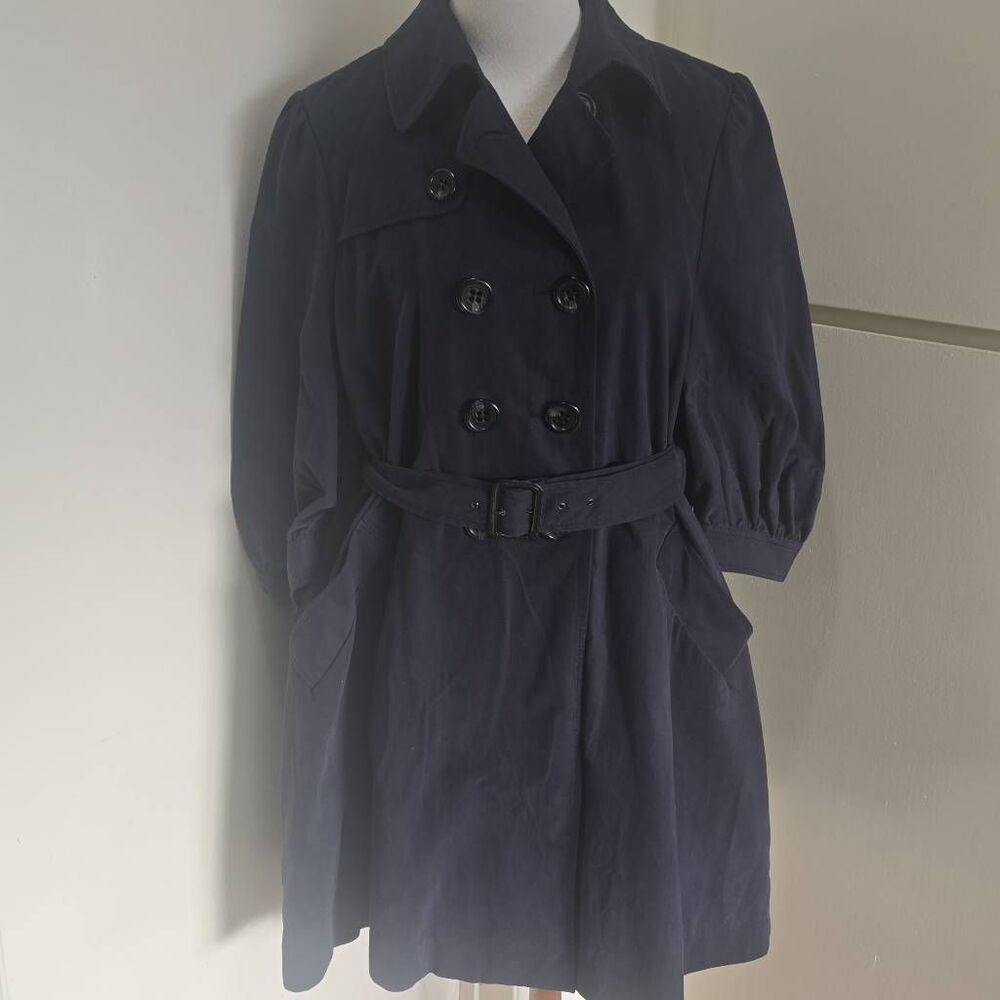 BCBG MAX AZRIA  NAVY "ALEXANDRA" Trench Coat, 3/4 SLEEVE, Swing Back, NWT, L - Picture 2 of 12